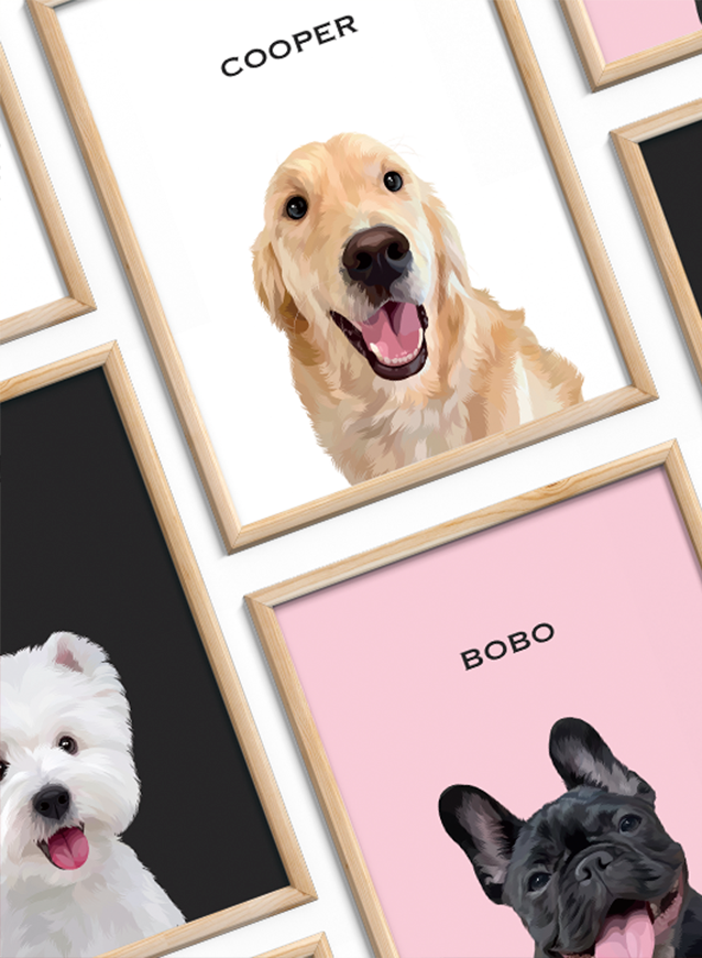 Mobile banner showcasing custom pet portraits, highlighting personalized art.