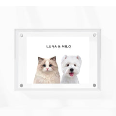 High-quality custom pet portrait in a premium acrylic frame with a unique, modern design by MusaMonster. Perfect for displaying your pet’s likeness in style.