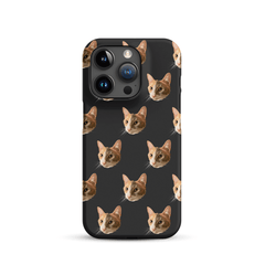 Custom pet portrait slim hard single-layer phone case with black background, personalized with a hand-drawn pet illustration.