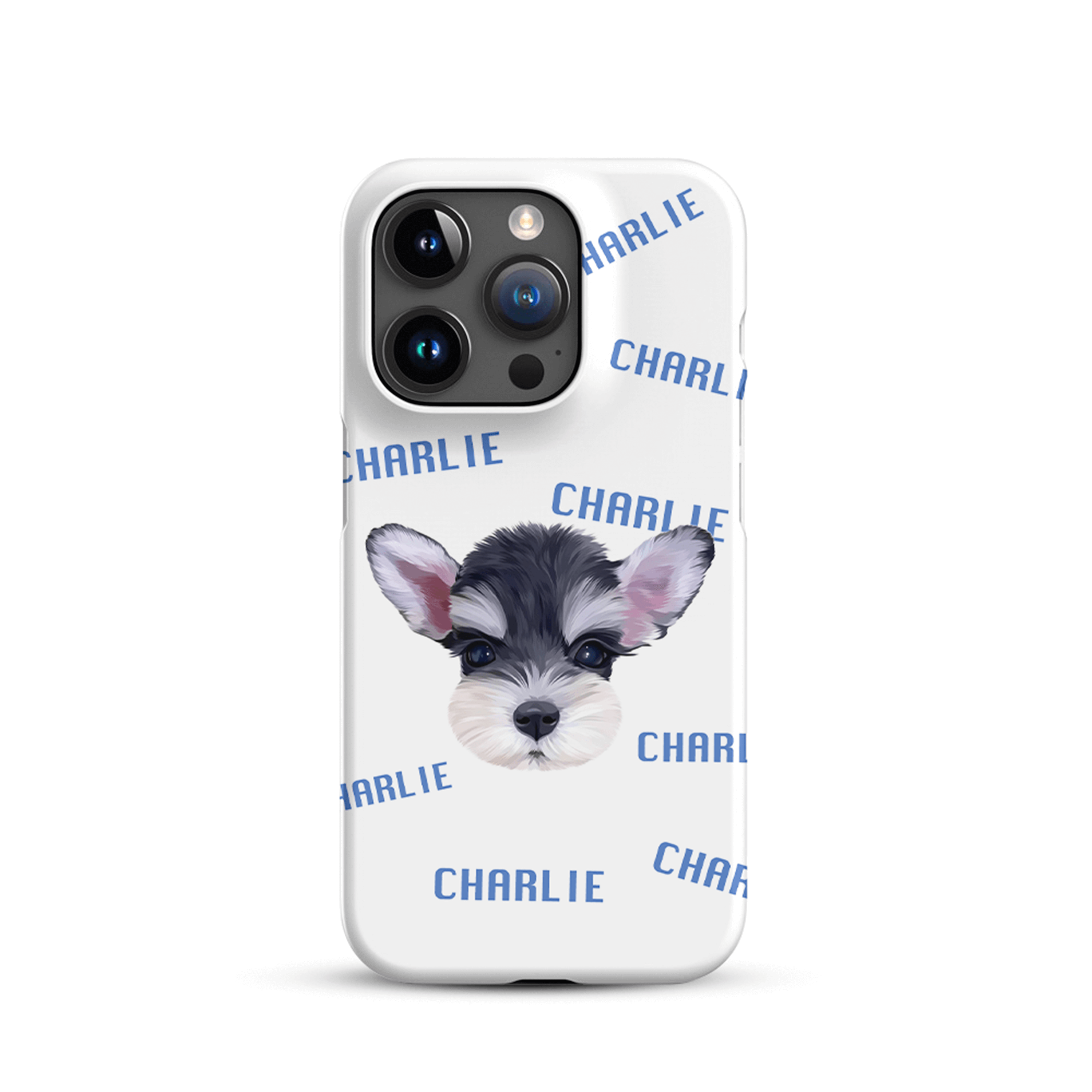 Custom pet portrait slim hard single-layer phone case with white background, personalized with a hand-drawn pet illustration.